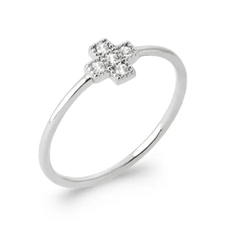 Bague Croix Sertie Zirconium en Argent Massif 925/1000 Rhodié T50 à 60