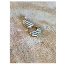 Boucles D'oreilles Demi Créoles ZIRCONIUM Plaqué Or 18 carats