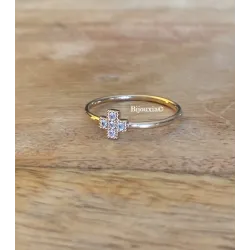 Bague Croix Sertie Zirconium En Plaqué Or 18 Carats 750/000 T50 à 60