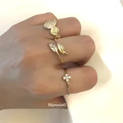 Bague Croix Sertie Zirconium En Plaqué Or 18 Carats 750/000 T50 à 60