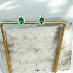 Boucles D'oreilles Marquise Émeraude Zirconium Plaqué Or 18 CARATS 750/1000