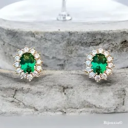 Boucles D'oreilles Marquise Émeraude Zirconium Plaqué Or 18 CARATS 750/1000