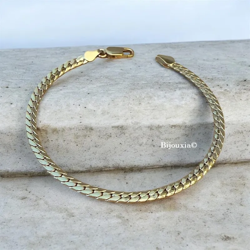 Bracelet Maille anglaise 18 cm X 4 mm Plaqué Or 18 Carats
