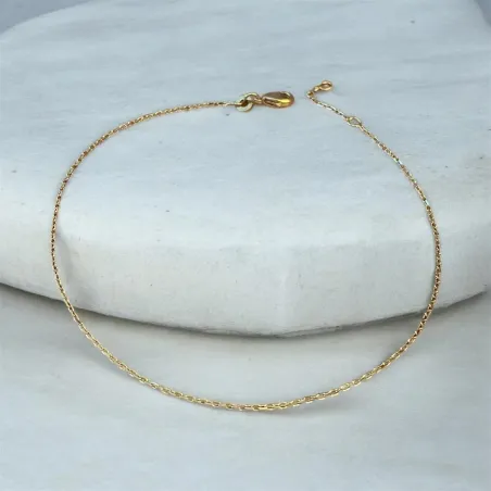 Chaîne Fine de Cheville En Maille forçat 25CM Plaqué Or 18 carats 750/000