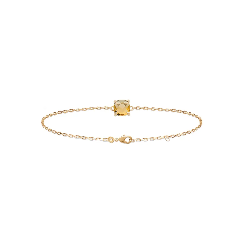 Bracelet Cristal Sertie 4 Griffes Citrine Dorée Plaqué or 18 Carats