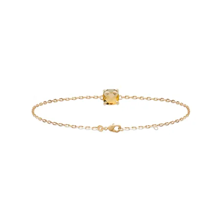 Bracelet Cristal Sertie 4 Griffes Citrine Dorée Plaqué or 18 Carats