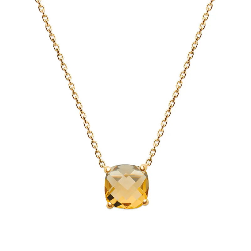 Collier Empierré Cristal Citrine Dorée Oz Plaqué or 18 Carats 750/1000