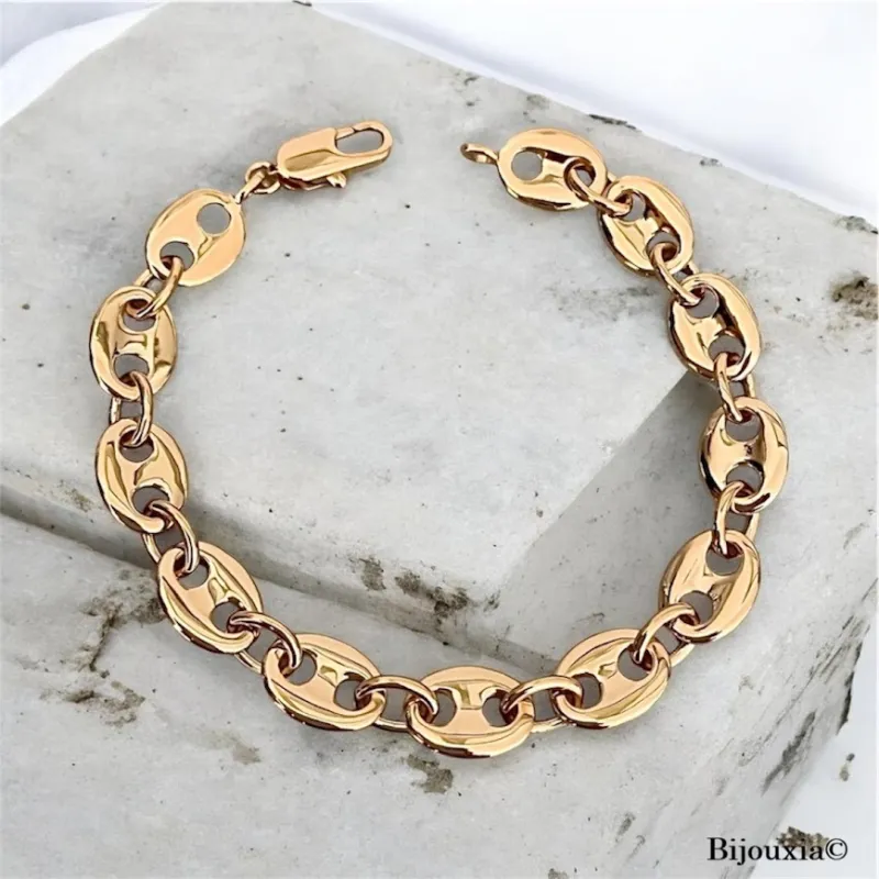 Bracelet Maille Grain De Café 8MM X 21 CM Plaqué or 18 Carats