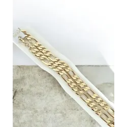 Chaîne 8MM x 60CM Maille Figaro Diamantée 1-3 Plaqué Or 18 Carats Homme