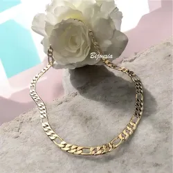Chaîne 8MM x 60CM Maille Figaro Diamantée 1-3 Plaqué Or 18 Carats Homme