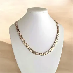 Chaîne 8MM x 60CM Maille Figaro Diamantée 1-3 Plaqué Or 18 Carats Homme