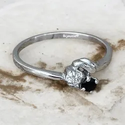 Bague Toi Et Moi Zirconium Blanc&Noir Argent Massif Rhodié T48 à 68