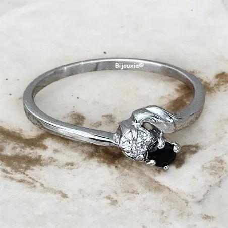 Bague Toi Et Moi Zirconium Blanc&Noir Argent Massif Rhodié T48 à 68