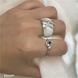 Bague Toi Et Moi Zirconium Blanc&Noir Argent Massif Rhodié T48 à 68
