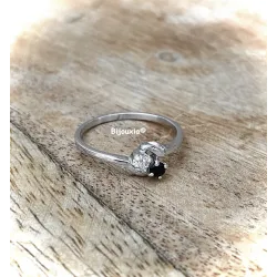 Bague Toi Et Moi Zirconium Blanc&Noir Argent Massif Rhodié T48 à 68