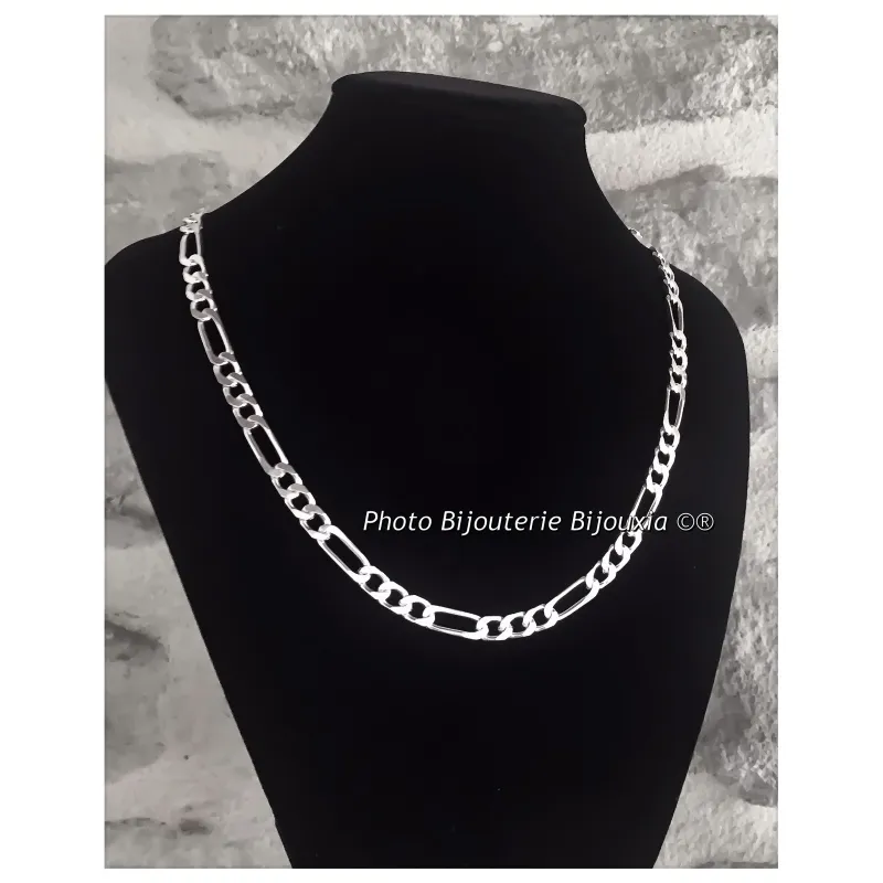 Chaîne Maille Figaro 6MM X 55 CM Argent Massif 925/1000 Bijoux Homme
