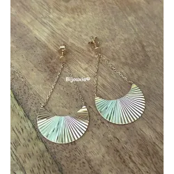 Boucles D'oreilles Pendantes Demi-Lunes Chaînette Plaqué or 18 Carats