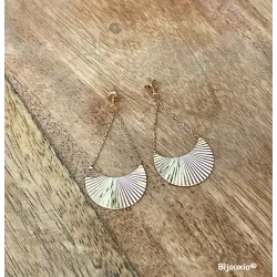 Boucles D'oreilles Pendantes Demi-Lunes Chaînette Plaqué or 18 Carats