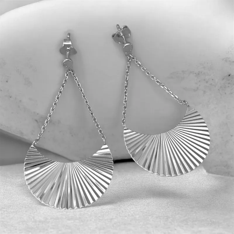 Boucles D'oreilles Pendantes Demi-Lune Chaînette Argent Massif 925 Rhodié