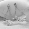 Boucles D'oreilles Pendantes Demi-Lune Chaînette Argent Massif 925 Rhodié