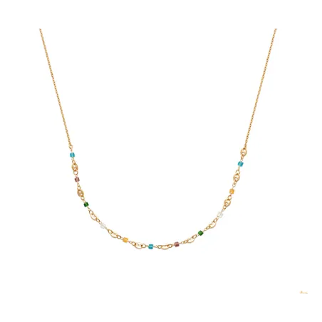 Collier Perles de Cristal Multicolore & Grains de Café En Plaqué Or 18 Carats 750/000