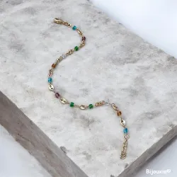 Bracelet Perles de Cristal Multicolore Et Grains de Café En Plaqué Or 18 Carats