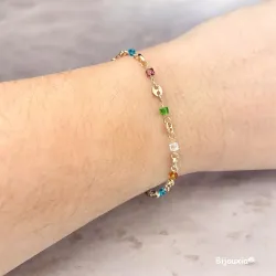 Bracelet Perles de Cristal Multicolore Et Grains de Café En Plaqué Or 18 Carats