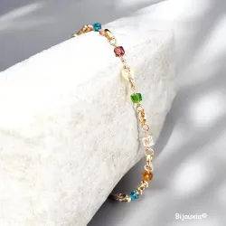 Bracelet Perles de Cristal Multicolore Et Grains de Café En Plaqué Or 18 Carats
