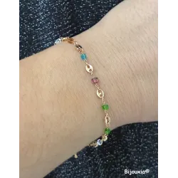 Bracelet Perles de Cristal Multicolore Et Grains de Café En Plaqué Or 18 Carats