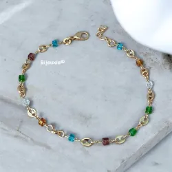 Bracelet Perles de Cristal Multicolore Et Grains de Café En Plaqué Or 18 Carats