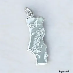 Pendentif Carte Portugal En Argent Massif 925/1000 Bijoux NEUF HOMME/FEMME