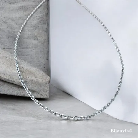 Chaîne 45cm x 2,25mm Maille Forçat Épaisse Argent Massif 925/1000 RHODIÉ