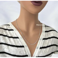 Chaîne 60cm x 2,25mm Maille Forçat Épaisse Argent Massif 925/1000 RHODIÉ