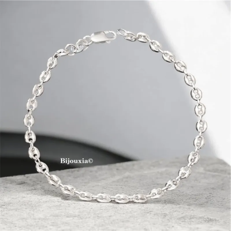 Bracelet Fin Maille Grain De Café Argent Massif 925/1000