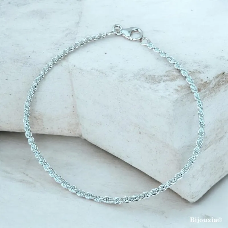 Bracelet Maille corde 18 cm x 2 mm En Argent Massif 925/1000 Poinçonné