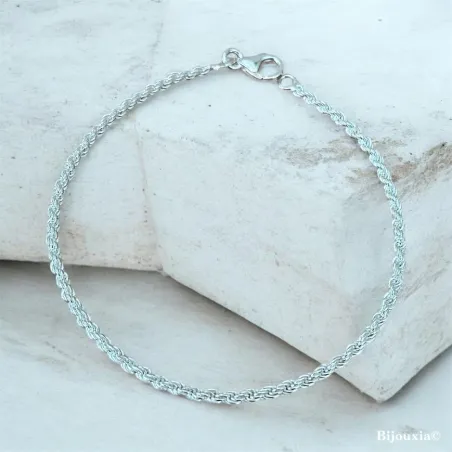 Bracelet Maille corde 18 cm x 2 mm En Argent Massif 925/1000 Poinçonné