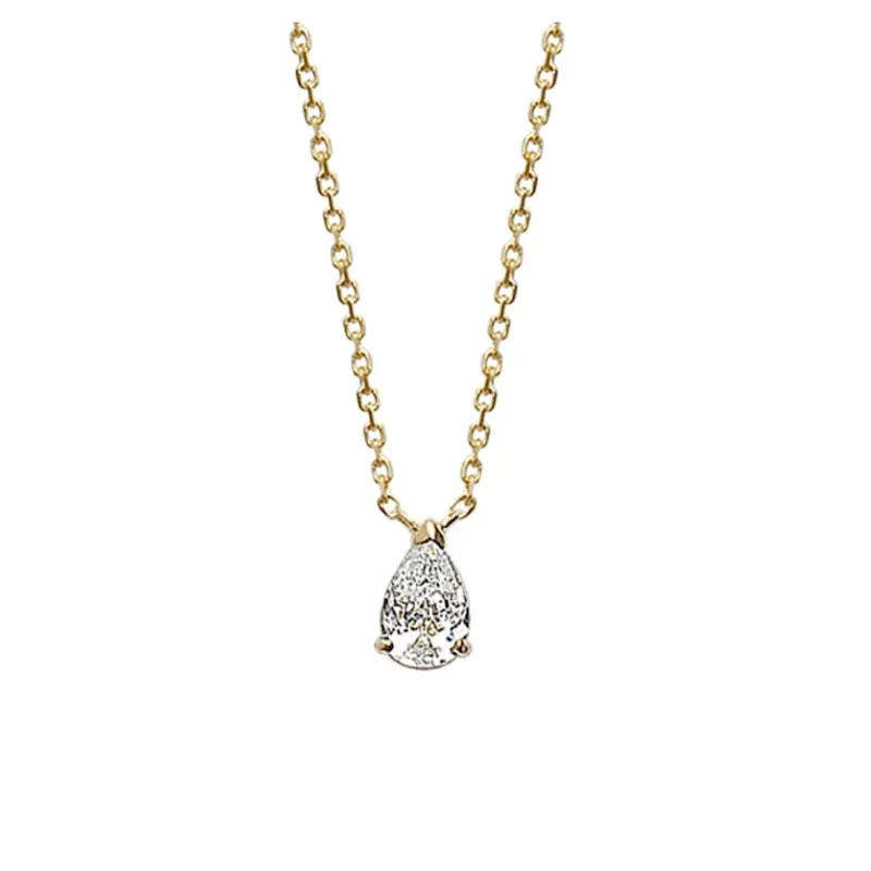 Collier Cristal Solitaire Zirconium Goutte D'eau Plaqué Or 18 carats 750/1000