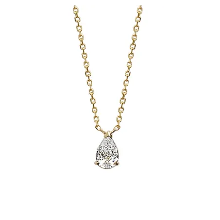 Collier Cristal Solitaire Zirconium Goutte D'eau Plaqué Or 18 carats 750/1000