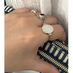 Bague Recto Verso Nacre En Plaqué Or 18 Carats T50 à T60