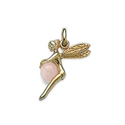 Pendentif Fée Plaqué Or 18 CARATS et Boule De Quartz Rose