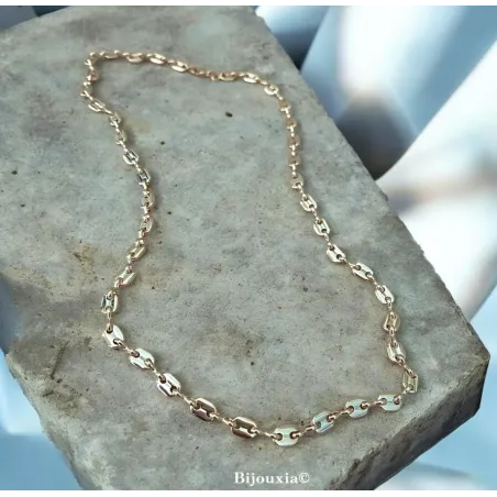 Chaîne Maille Grain De Café 50 CM X 5MM Plaqué or 18 CARATS 750/1000