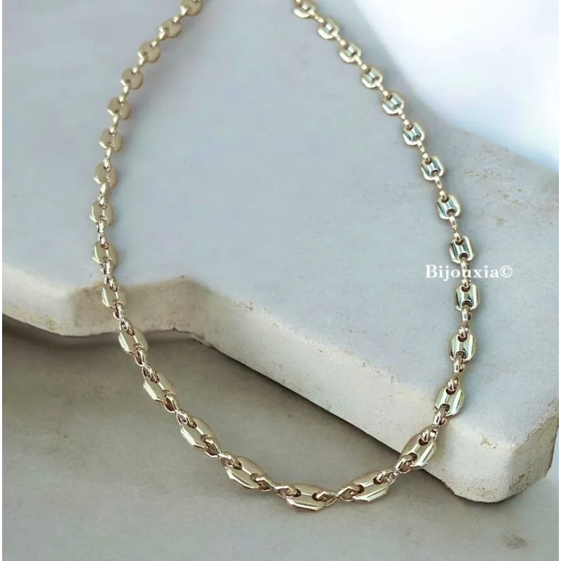 Chaîne Grain De Café 5MM X 45 CM Plaqué or 18 CARATS 750/1000 Bijoux NEUF