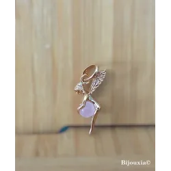 Pendentif Fée Plaqué Or 18 CARATS et Boule De Quartz Rose