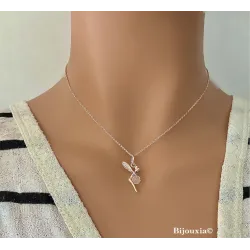 Pendentif Fée Plaqué Or 18 CARATS et Boule De Quartz Rose