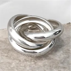 Bague Large 3 Anneaux Entrelacés Épais Argent Massif 925/1000 T50-52-54-56-58-60