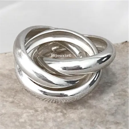 Bague Large 3 Anneaux Entrelacés Épais Argent Massif 925/1000 T50-52-54-56-58-60
