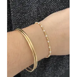 Bracelet Elastique Boules Dorés Et Perles D'eau Douce Plaqué Or 18K 750/000
