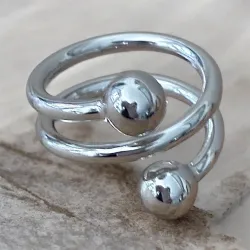 Bague Double Boules Triple Rangs En Argent Massif Rhodié 925/000 Tailles 50 à 60