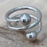 Bague Double Boules Triple Rangs En Argent Massif Rhodié 925/000 Tailles 50 à 60