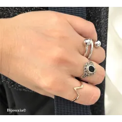 Bague Double Boules Triple Rangs En Argent Massif Rhodié 925/000 Tailles 50 à 60